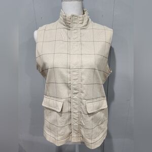 Ashworth Plaid Vest Lined Beige With Two Pockets and Closures, Size Medium